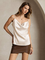 [Beige] SilkSilky-AU Spaghetti Strap Cowl Neck Camisole 001
