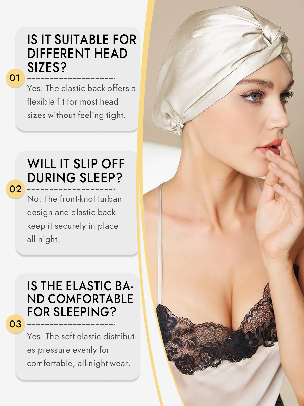 [Beige] SilkSilky-AU Pure Silk Sleep Cap 007