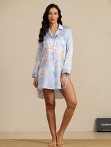 [Light Blue] SilkSilky-AU Long Sleeve Lapel Collar Nightshirt 005