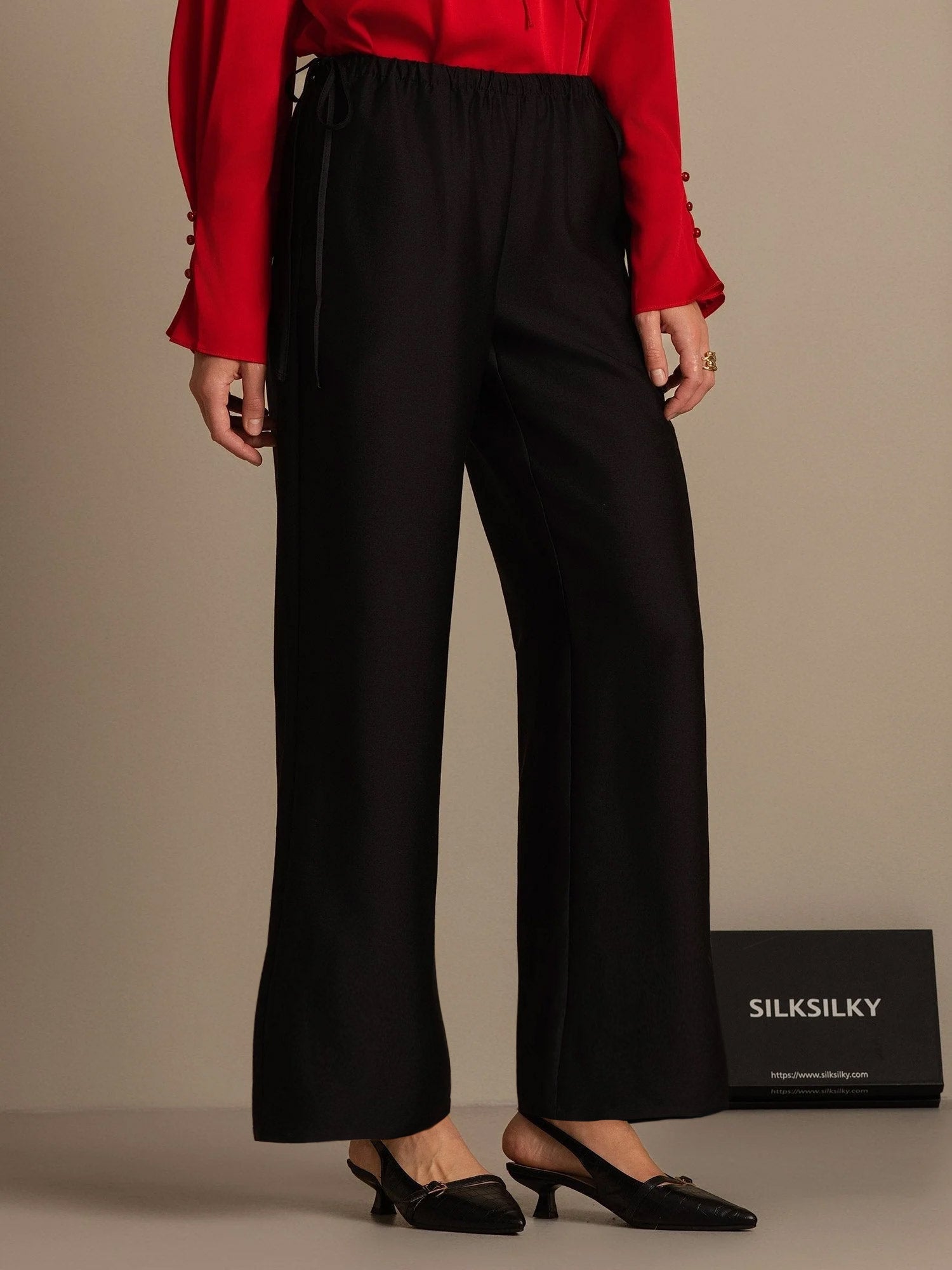 [Black] SilkSilky-AU 32Momme Wool Womens Pants 006,