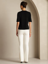 [Black] SilkSilky-AU Half Sleeve Crew Neck Women's T-Shirt 004