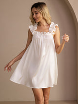 [White] SilkSilky-AU Sleeveless Square Neck Nightgown 001