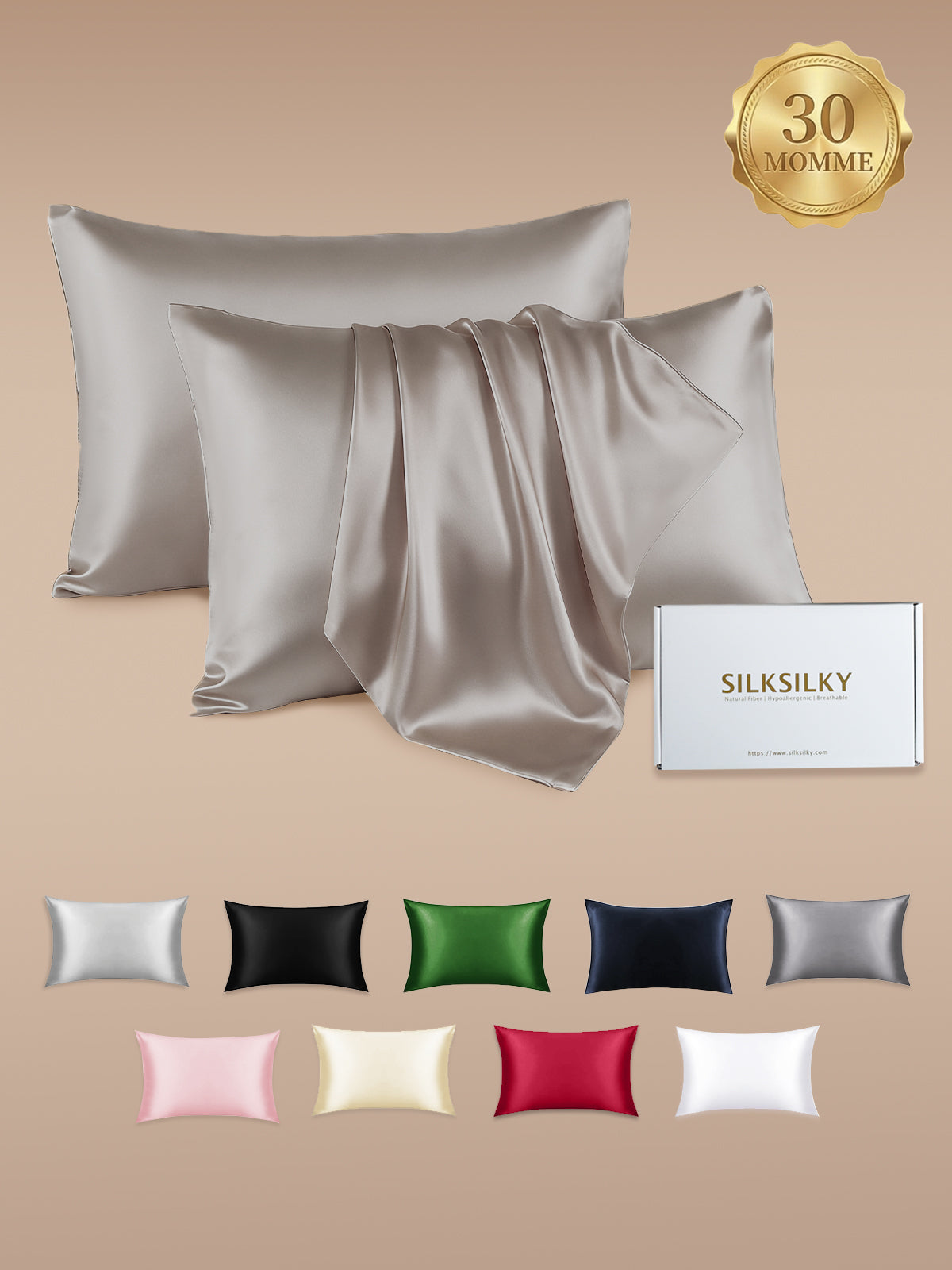 [Gray] SilkSilky-AU 30Momme Pure Silk Pillowcase 001