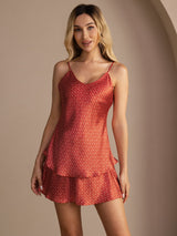 [Wine Ginkgo] SilkSilky-AU Sleeveless V Neck Camisole Set 003