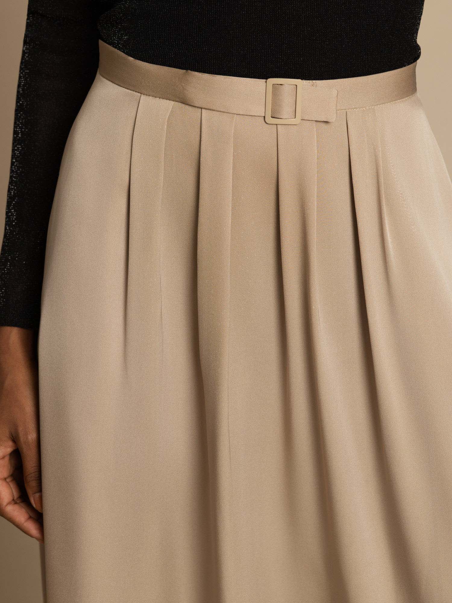 [Tan] SilkSilky-AU 19Momme Stretch Silk Double Georgette Skirt 007