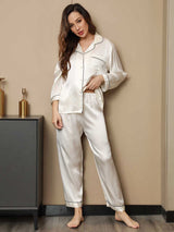 [White] SilkSilky-AU Long Sleeve Lapel Collar Women's Pyjamas 004