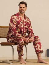 [Wine Dragon] SilkSilky-AU Long Sleeve Lapel Collar Men's Pyjamas 005
