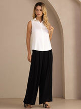 [White] SilkSilky-AU Sleeveless Lapel Collar Women's Shirt 006