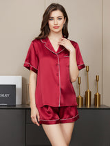 [Wine] SilkSilky-AU Short Sleeve Lapel Collar Women's Pyjamas 001