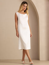[White] SilkSilky-AU Sleeveless Cowl Neck Dress 001