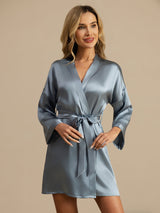 [Grayish Blue] SilkSilky-AU 3/4 Sleeve Women's Dressing Gown 006