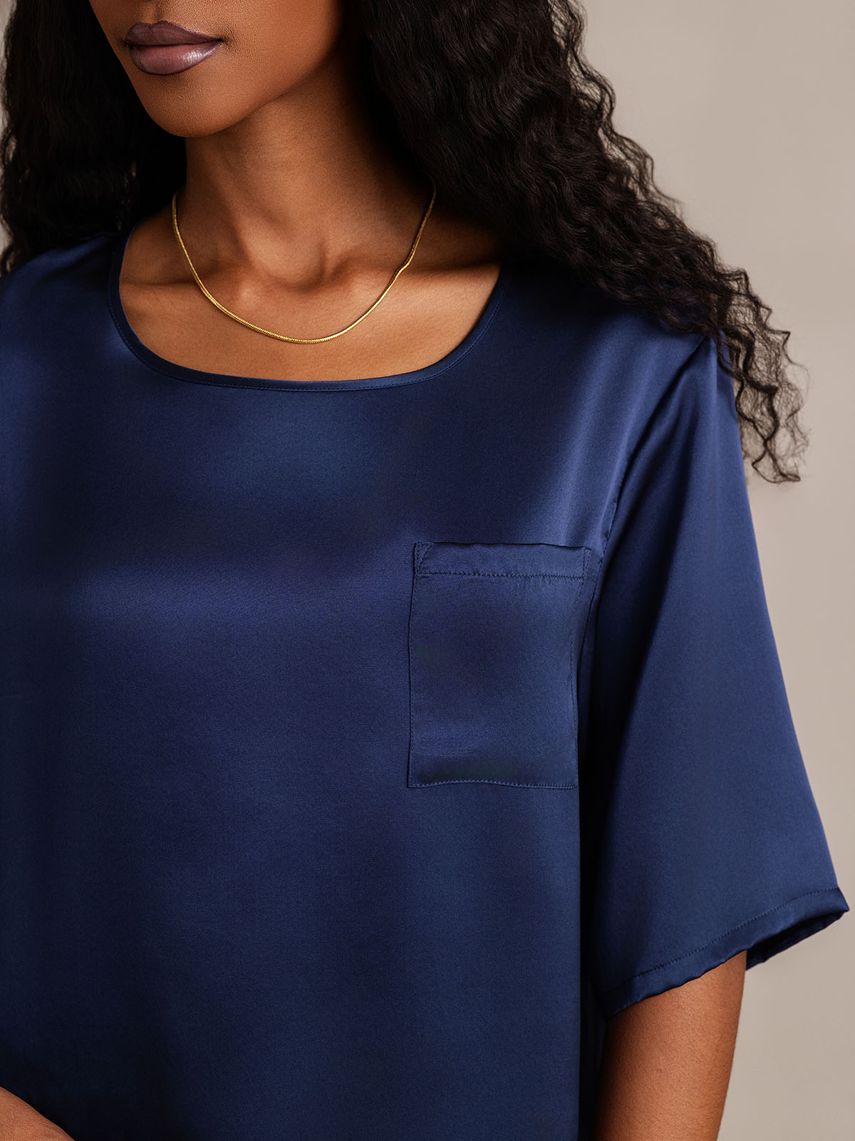 [Dark Blue] SilkSilky-AU Half Sleeve Round Neck Women's Pyjamas 008