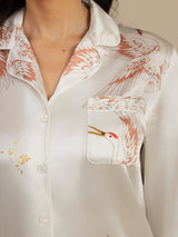 [White] SilkSilky-AU 19Momme Long Sleeve Notch Collar Women's Pyjamas 004