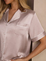 [Shadow Gray] SilkSilky-AU Short Sleeve Lapel Collar Women's Pyjamas 004