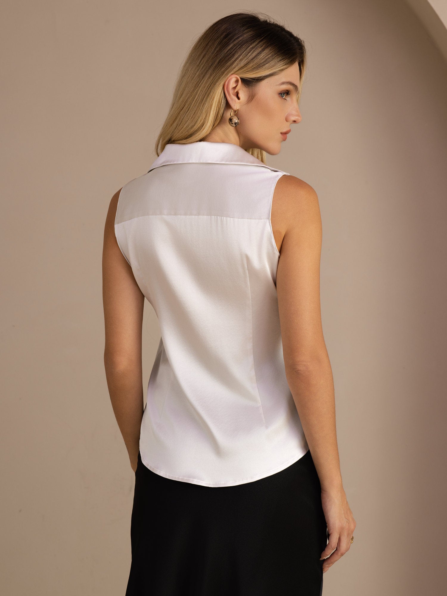[Light Gray] SilkSilky-AU Sleeveless Lapel Collar Women's Shirt 002