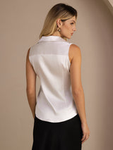 [Light Gray] SilkSilky-AU Sleeveless Lapel Collar Women's Shirt 002