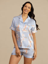 [Light Blue] SilkSilky-AU Short Sleeve Lapel Collar Women's Pyjamas 001