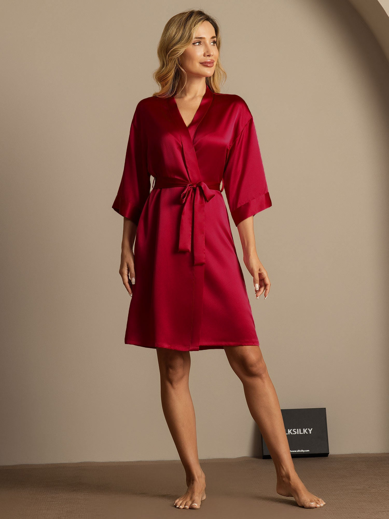 [Wine] SilkSilky-AU Pure Silk Womens Robe 006,