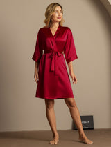 [Wine] SilkSilky-AU 3/4 Sleeve Women's Dressing Gown 006