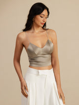 [Khaki] SilkSilky-AU Spaghetti Strap V Neck Camisole 007