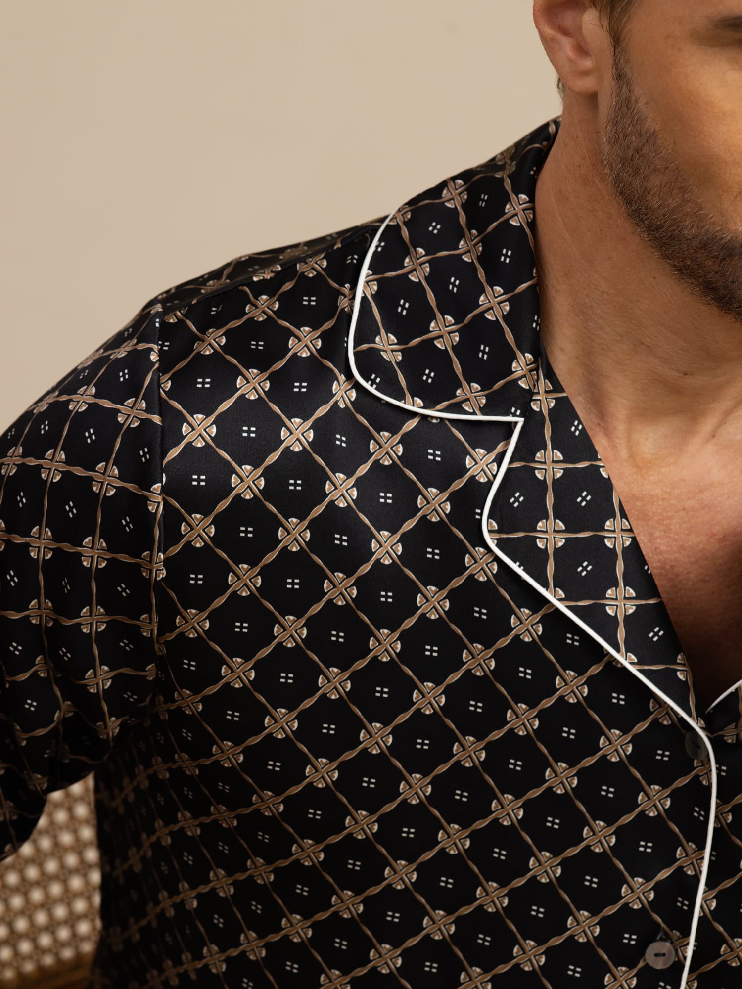 [Black Chain] SilkSilky-AU 19Momme Long Sleeve Notch Collar Men's Pyjamas 003