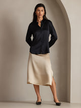 [Black] SilkSilky-AU Long Sleeve Lapel Collar Women's Shirt 006
