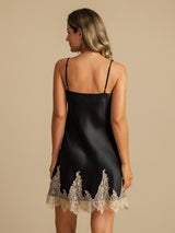 [Black+Beige] SilkSilky-AU Sleeveless V Neck Nightgown 002