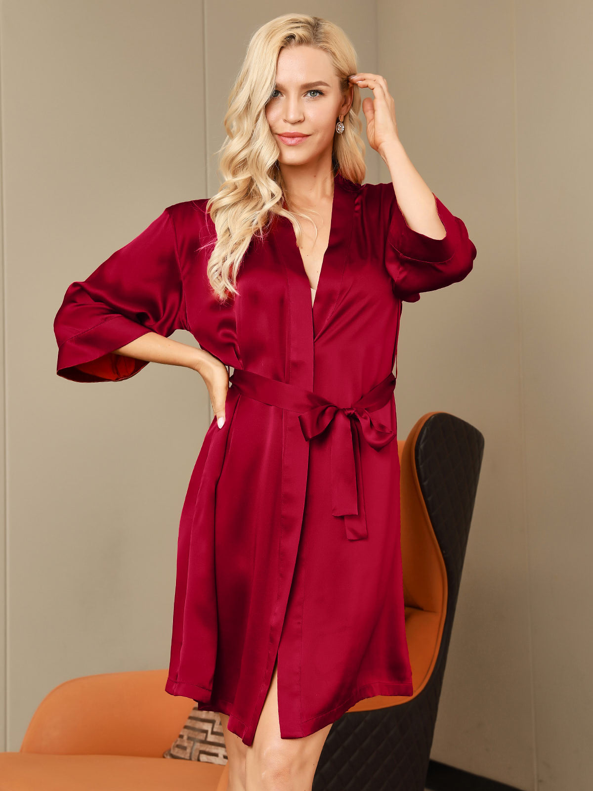[Wine] SilkSilky-AU Pure Silk Womens Robe 005