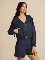 [DarkBlue] SilkSilky-AU 18Momme Silk Satin Surah Long Sleeve High Neck Women's Outerwear 003