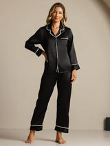 [Black] SilkSilky-AU Long Sleeve Notch Collar Women's Pyjamas 001