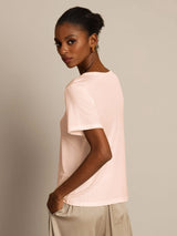 [Light Pink] SilkSilky-AU 100% Silk Jersey Short Sleeve Round Neck Women's T-Shirt 002