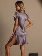 [Purple Gray] SilkSilky-AU Short Sleeve V Neck Nightgown 002