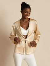 [Champagne] SilkSilky-AU 19Momme Stretch Silk Charmeuse Long Sleeve Women's Outerwear 005