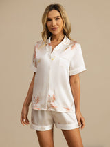 [White] SilkSilky-AU Short Sleeve Lapel Collar Women's Pyjamas 004