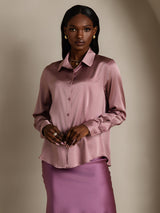 [Pale Mauve] SilkSilky-AU Long Sleeve Lapel Collar Women's Shirt 005