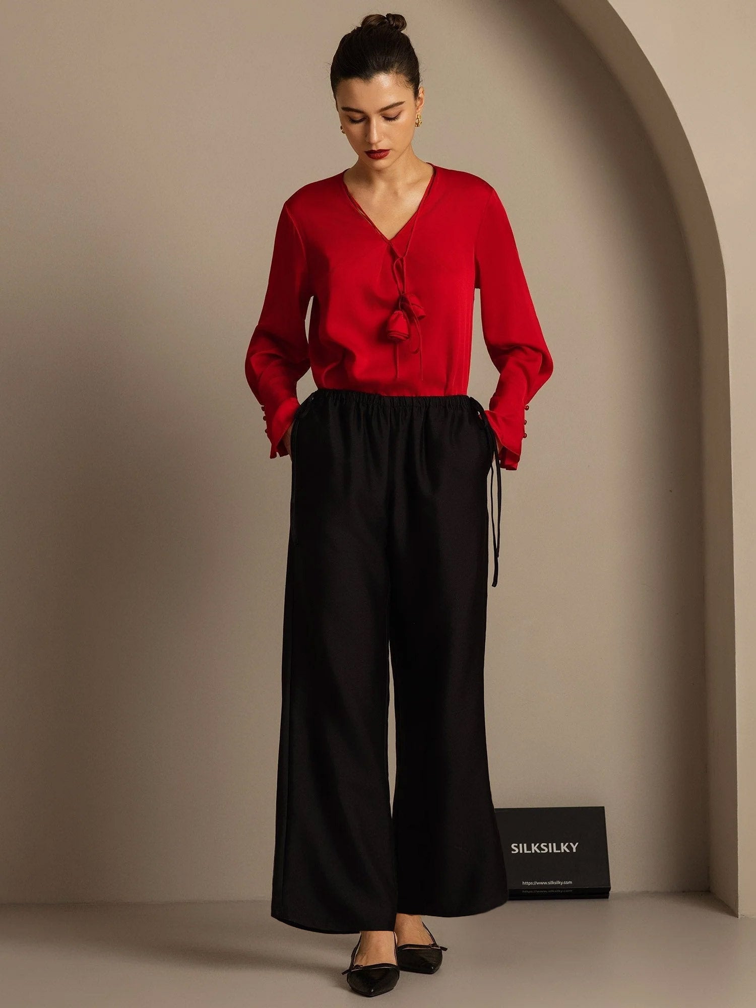 [Black] SilkSilky-AU 32Momme Wool Womens Pants 005,