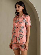 [Pink Cat] SilkSilky-AU Short Sleeve Lapel Collar Women's Pyjamas 007