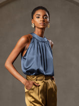 [Real Teal] SilkSilky-AU Sleeveless Halter Women's T-Shirt 004