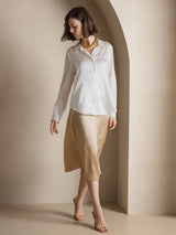 [White] SilkSilky-AU Long Sleeve Lapel Collar Women's Shirt 007