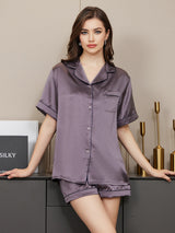 [Purple Gray] SilkSilky-AU Short Sleeve Lapel Collar Women's Pyjamas 003