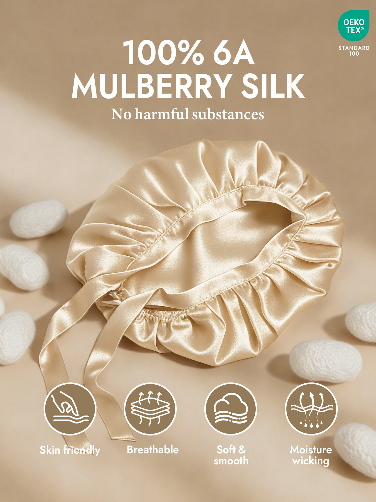 [Champagne] SilkSilky-AU Pure Silk Sleep Cap 002