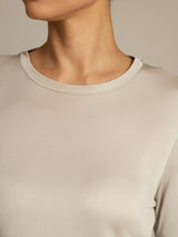 [Gray] SilkSilky-AU 100% Silk Jersey Long Sleeve Crew Neck Women's T-Shirt 004