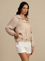 [Tan] SilkSilky-AU Silk Satin Surah Long Sleeve High Neck Women's Outerwear 003