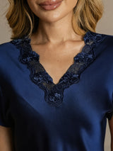 [Dark Blue] SilkSilky-AU Short Sleeve V Neck Nightgown 004