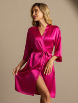 [Rose Red] SilkSilky-AU 3/4 Sleeve Women's Dressing Gown 001
