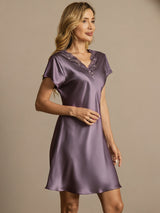 [Purple Gray] SilkSilky-AU Short Sleeve V Neck Nightgown 003