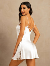 [White] SilkSilky-AU Sleeveless V Neck Nightgown 002
