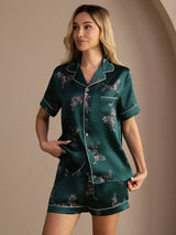 [Emerald Zebra] SilkSilky-AU Short Sleeve Lapel Collar Women's Pyjamas 003