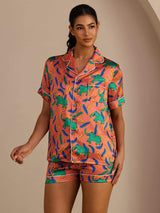 [Clay Elephant] SilkSilky-AU Short Sleeve Lapel Collar Women's Pyjamas 001