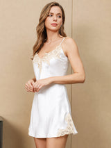[White] SilkSilky-AU 3/4 Sleeve V Neck Nightgown&Dressing Gown Set 006